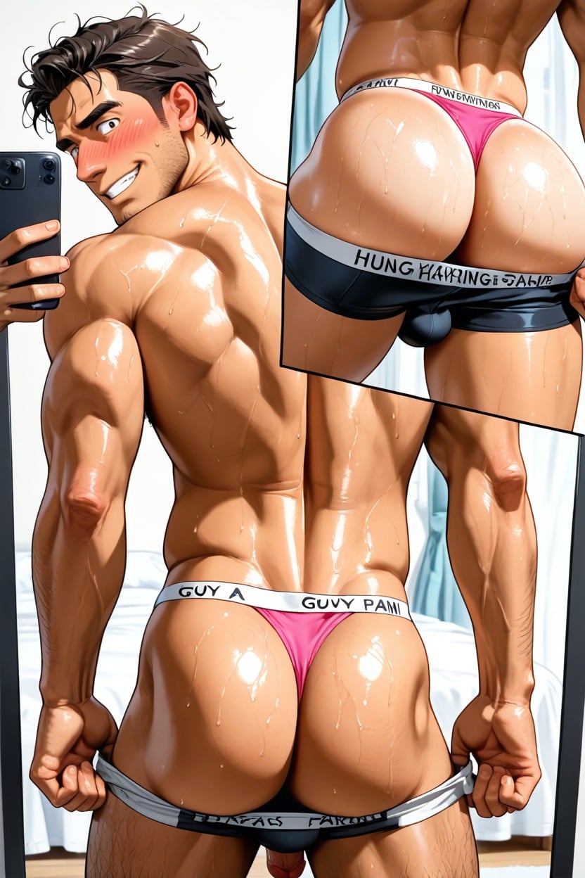 Pubic Hair, Tan Skin, Pink Thong ゲイAIポルノ