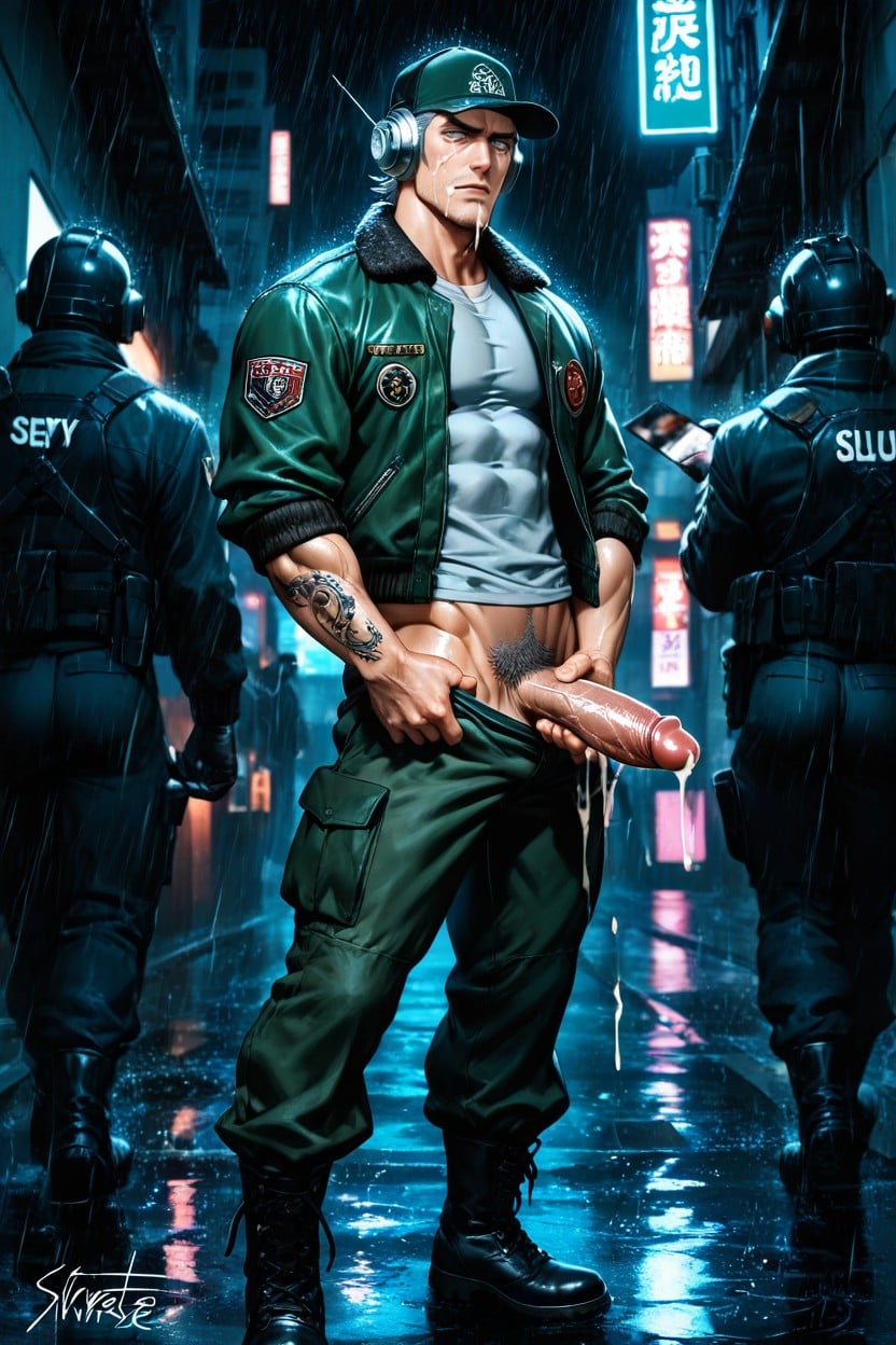 Lean Muscular Build, 自慰, Silver Headphones With Red Accents Over Cap AI同性戀黃片
