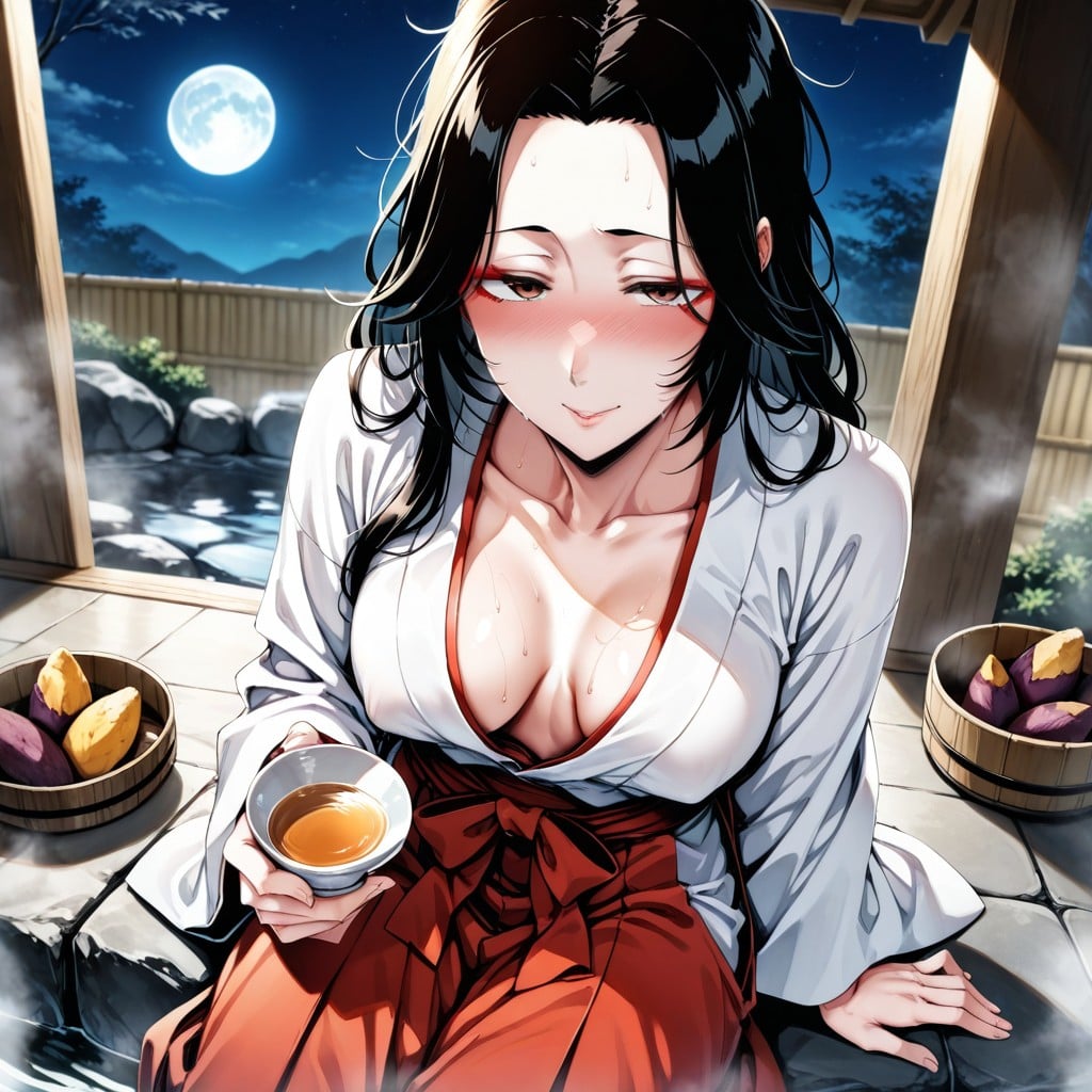 In Onsen, Red Hakama, White Kimono Hentai IA
