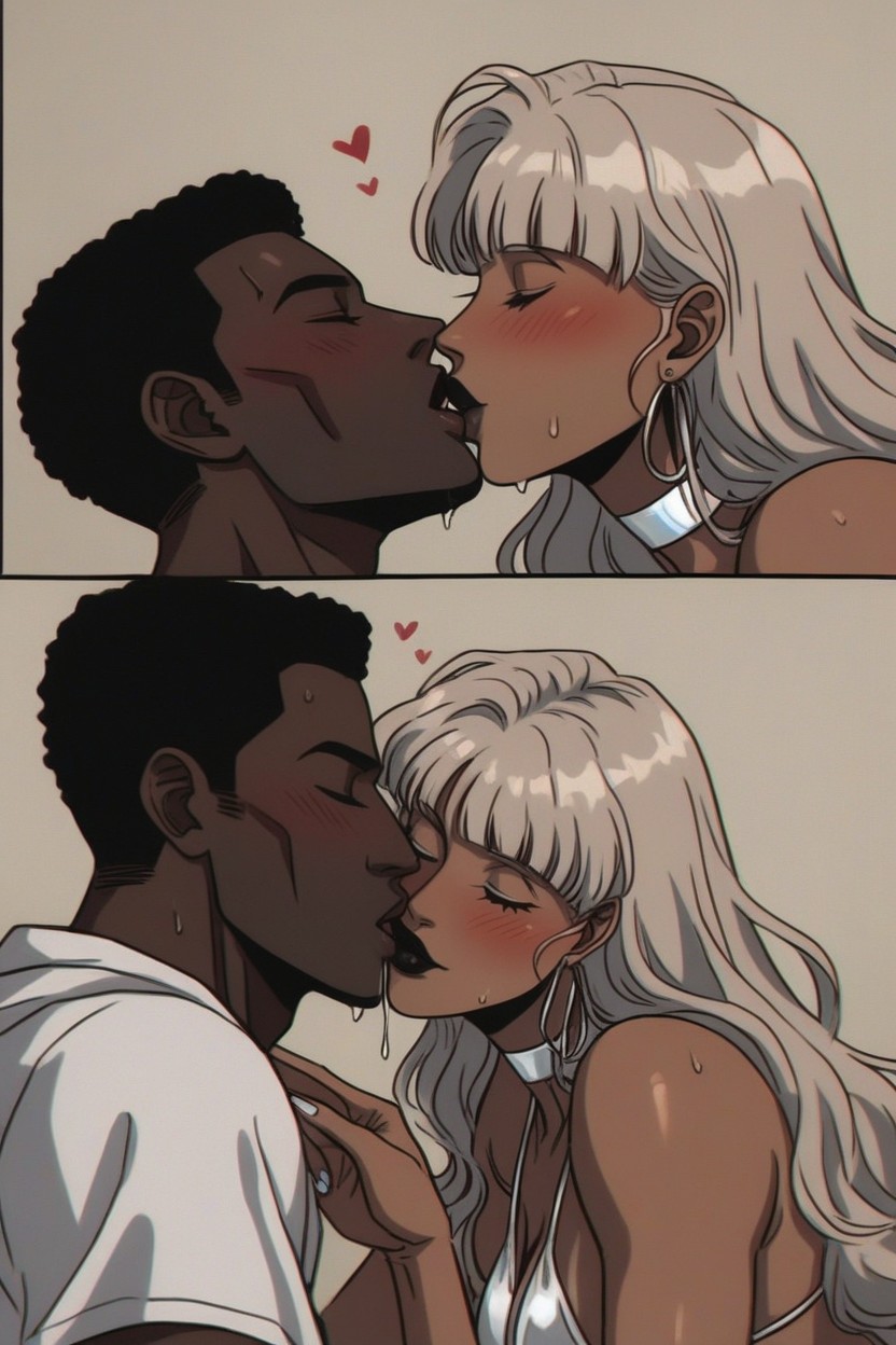 Dot Nose, Blush, Platinum Blonde Hair Hentai AI Porn