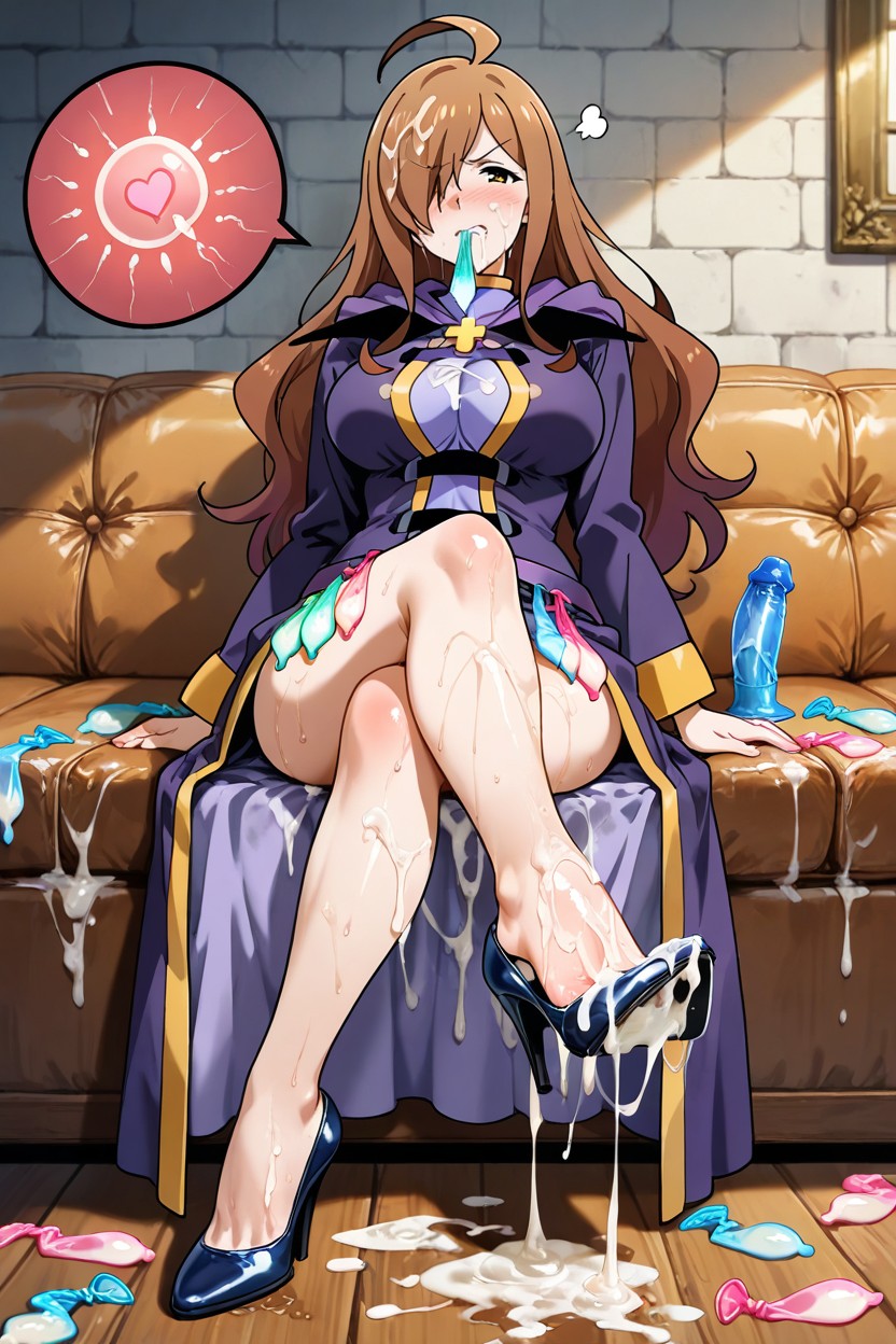 Holding A Used Condom In Hands, Poniéndose Condón, Cum On Shoes Hentai IA