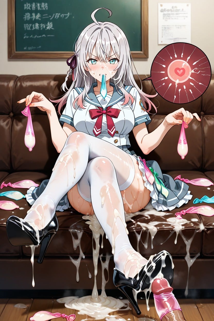 Semen On High Heels, Holding A Used Condom In Hands, Sperm Covered Feet Hentai AI Porn