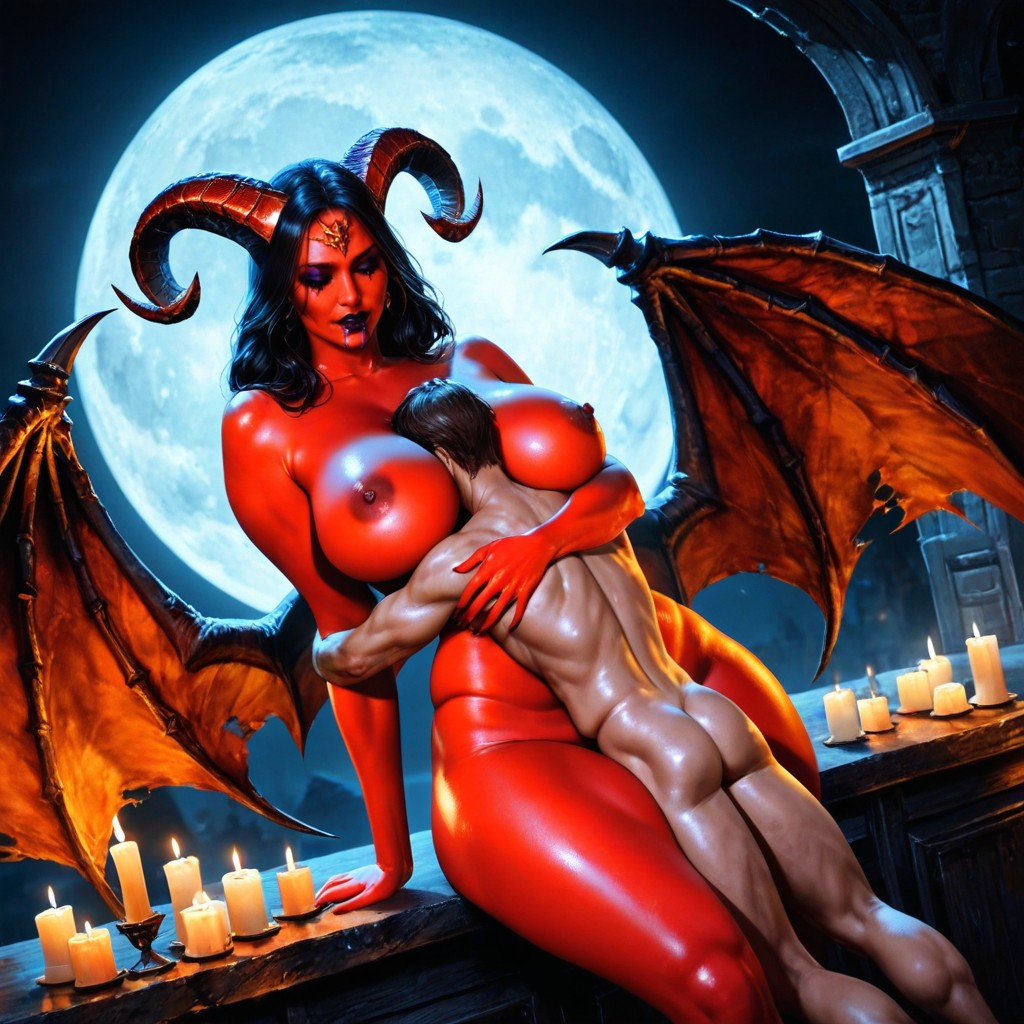 Pale Light, Mans Face Buried Between Her Breasts, Night AI Porn