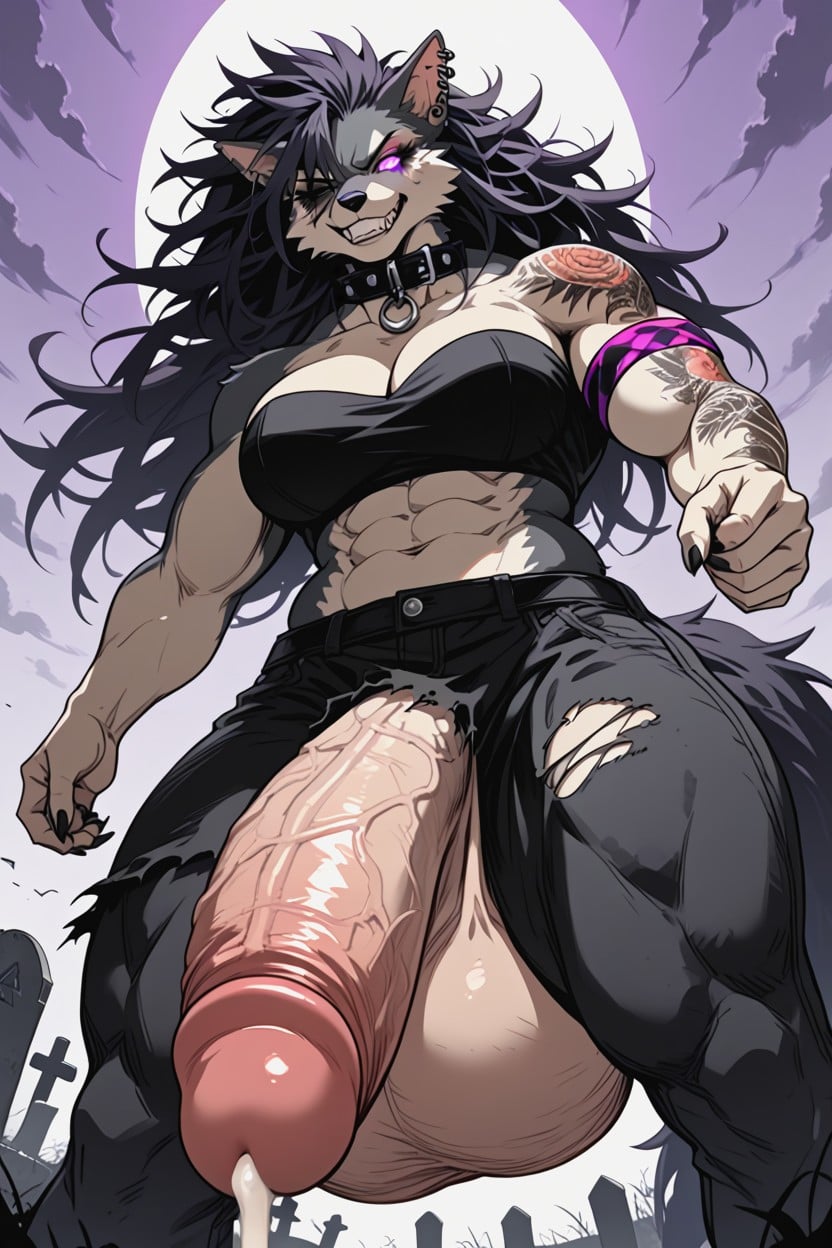 Extreme Messy Hair, Extreme Long Hair Length, Goth Furry AI Porn