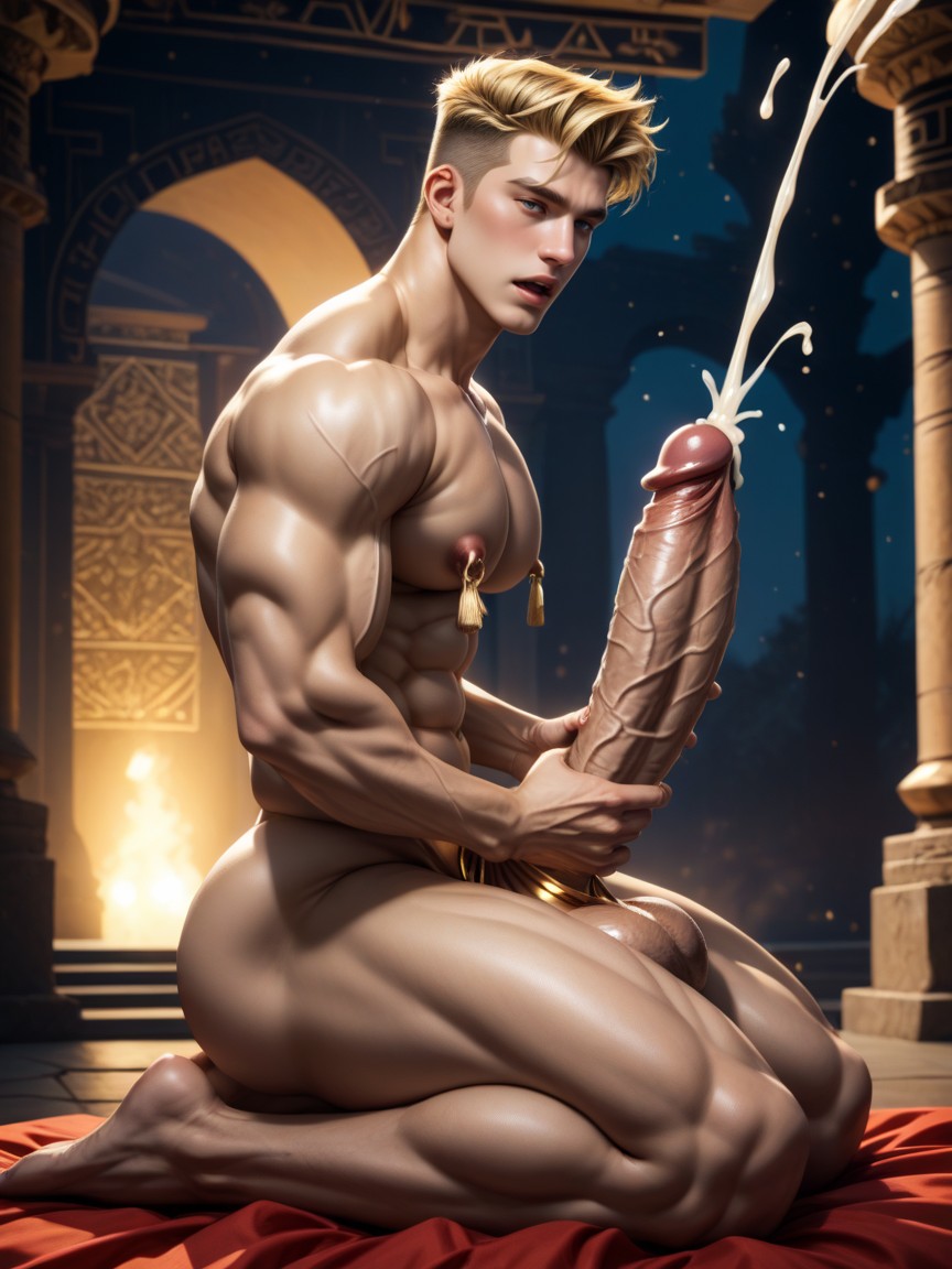 Night, Tribal Golden Jewelry, Huge Massively Humongous Low Sagging Balls Porno IA Gay