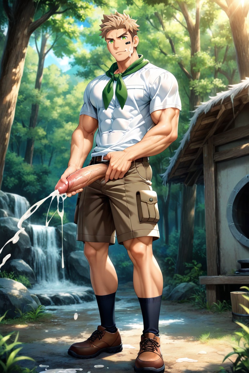筋肉質, Green Eyes, Confident And Kind Expression ゲイAIポルノ