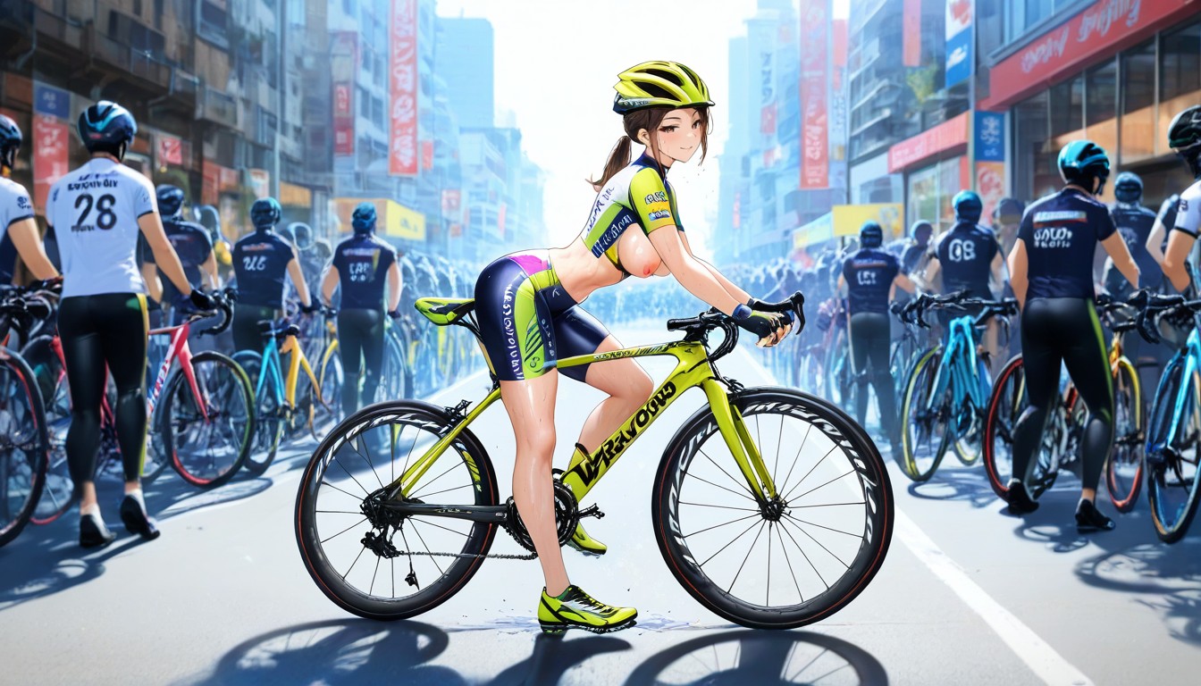 18+, Two Tone Bicycle Helmet, Medium Breast Hentai AI Porn