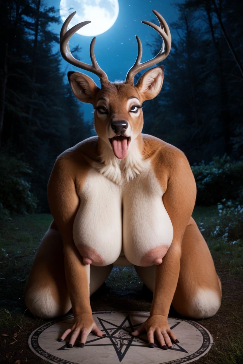 Fluffy Fur, Furry Brown Deer Open Mouth, Dark Nose Porno IA
