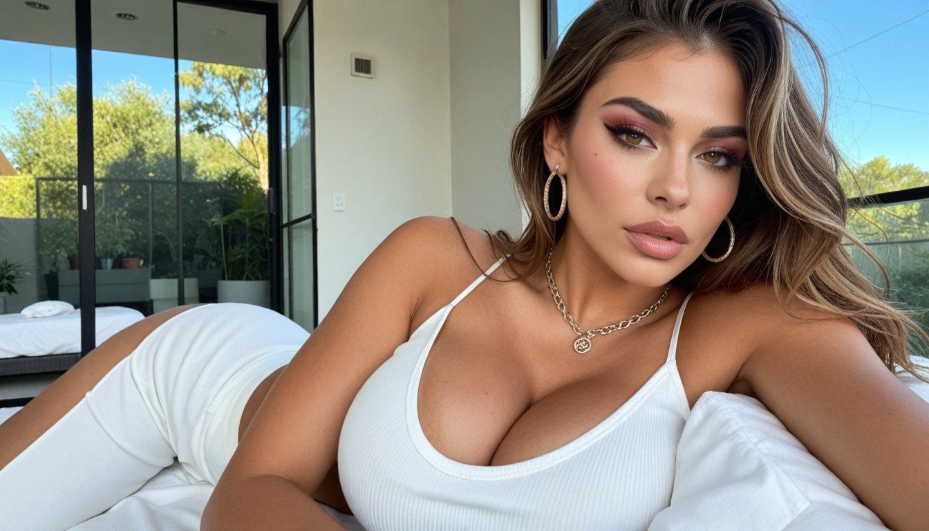 Big Cleavage, Warm Tan Olive Skin, Best Detailed Face AI Porn