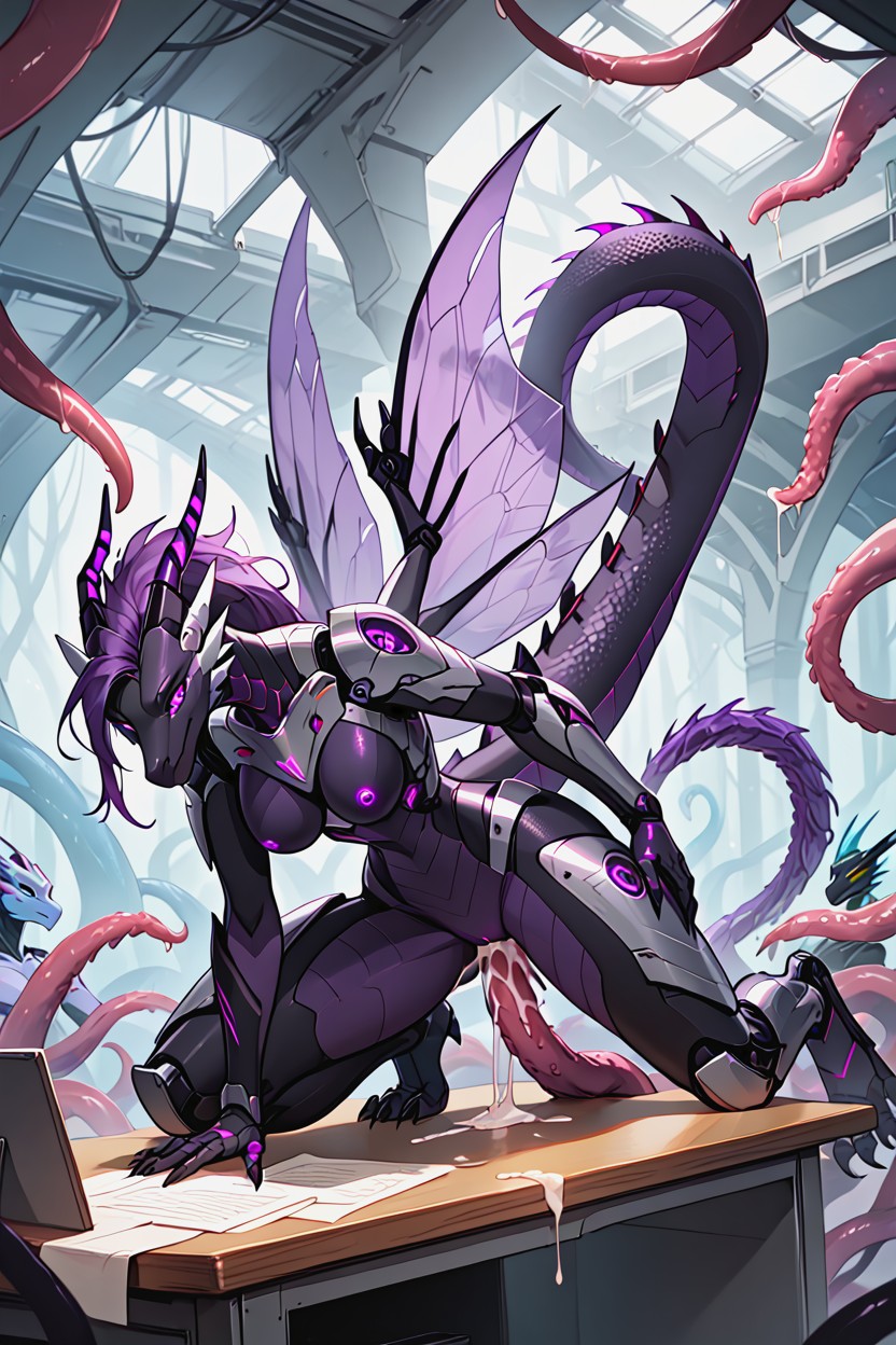 Nude Body, Legs Spread, Cyborg Furry AI Porn