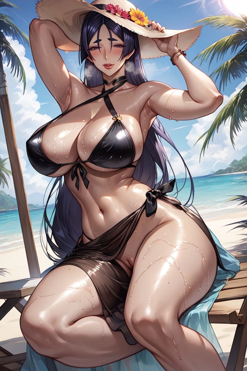Slut, Sitting On Beach Chair, Curvy Hentai AI Porn