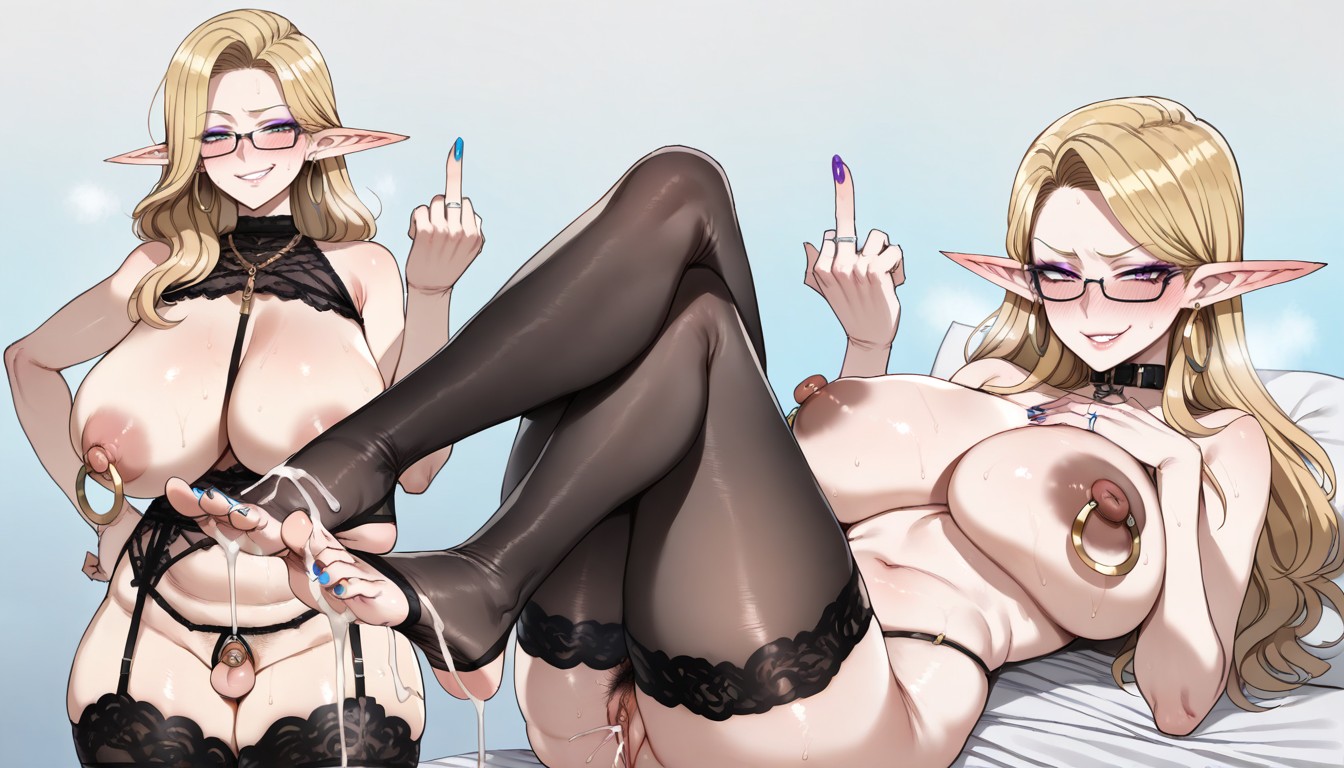 Painted Nails, Luminous Natural Makeup, Purple Eyelashes Hentai AI Porn