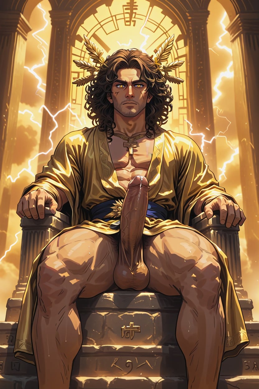 Erected Fat Veiny Cock, Precum, Golden Glow ゲイAIポルノ