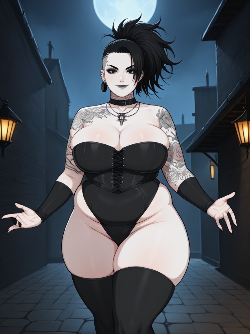 Full Sleeve Black And Gray Tattoos On Arms, 18+, Black Stockings BBW AI Porn