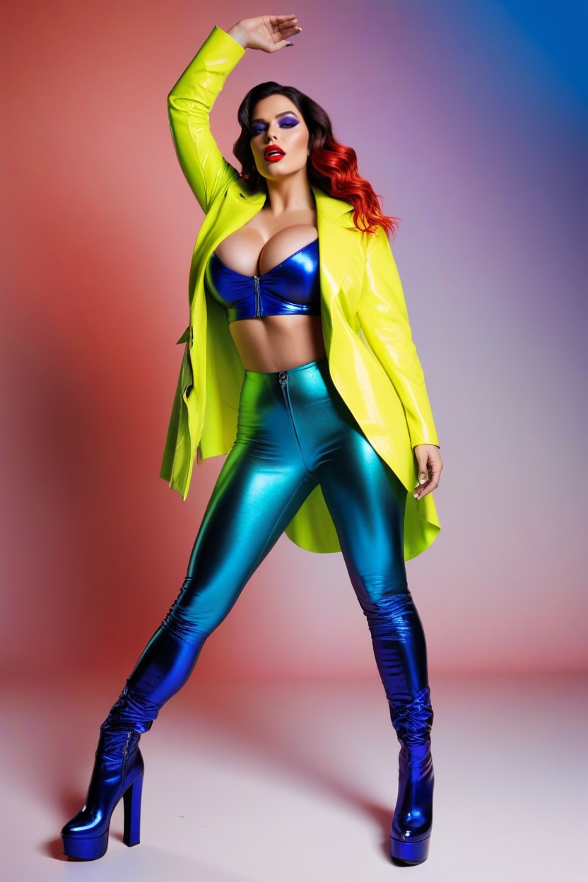 High Gloss Reflections, Smoky Cyan-orange Background, Matte Studio Floor Subtle AI Porn