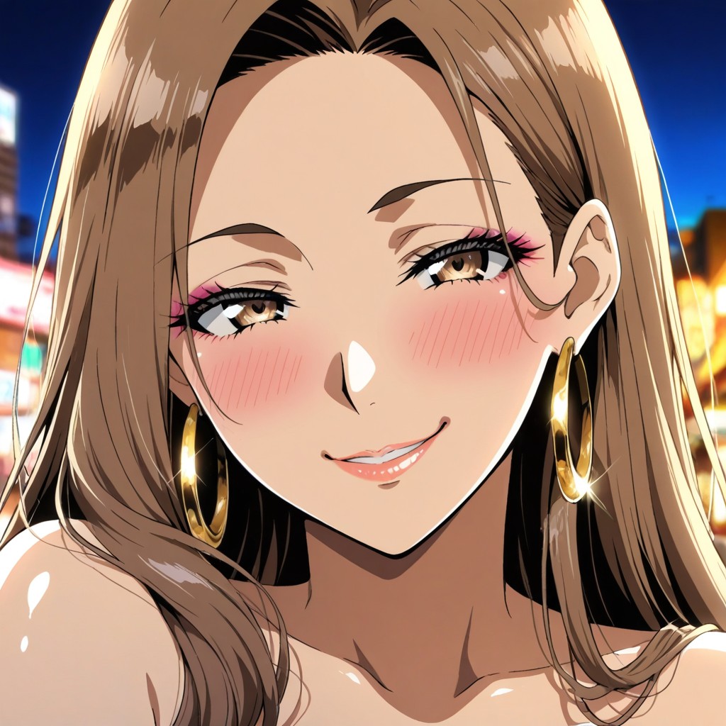 Soft Shading, Night, Gold Hoop Earrings AI Porn