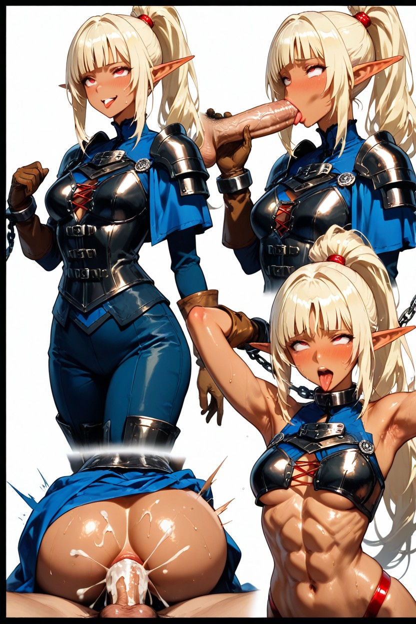 Shocked, Detailed Face, Front Opened Black Metal Gothic Chest Armor Hentai AI Porn