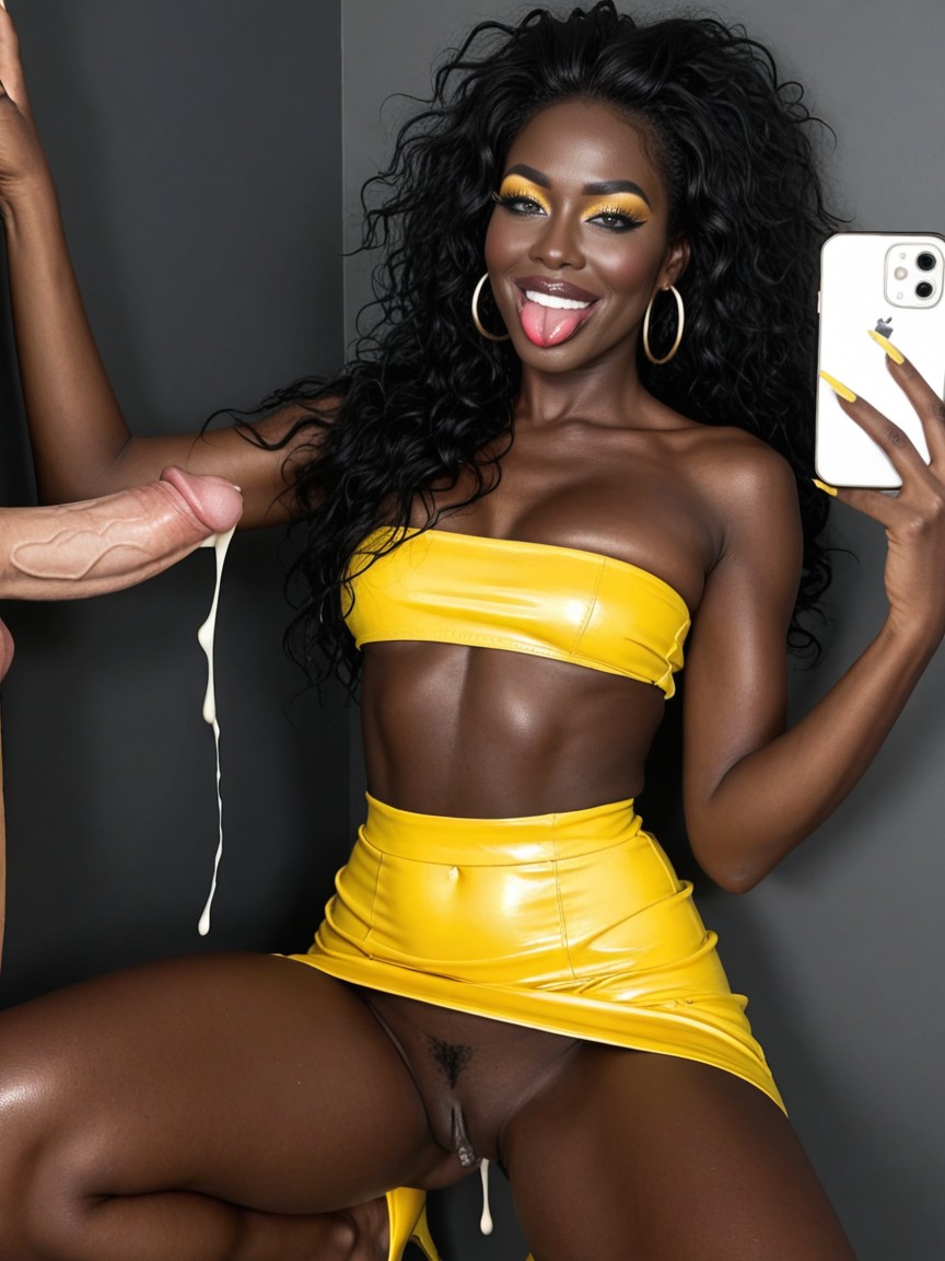 Midnight Black Skin, Hands Cupped And Full Of Cum, Selfie AI Porn