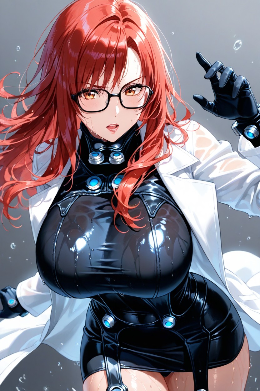 Falling Over Her Backeyes Light Blue, Hair Long, Pelo Rojo Hentai IA