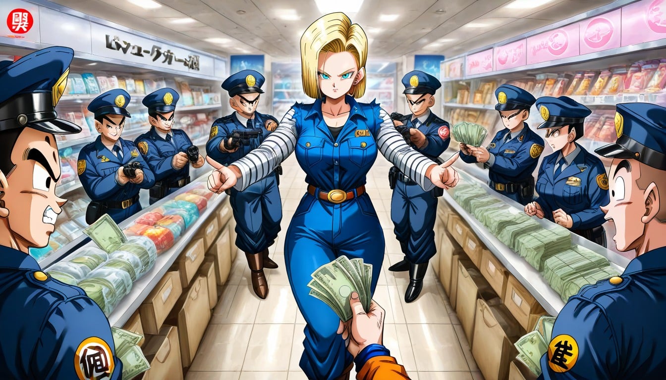 Android Carrying Shop Bags Behind Kuririn, Dragon Ball Aesthetic, Dragon Ball Aesthetic AI Porn