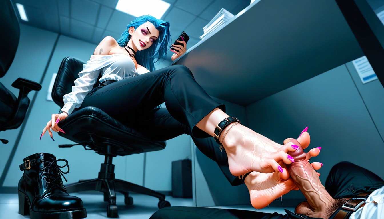 Footjob Under The Table, Glossy Intense Painted Toenails, Egirl Hentai AI Porn