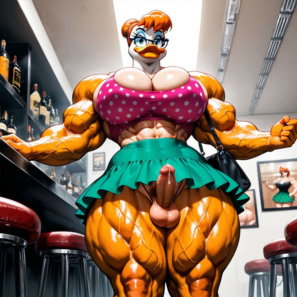 Daisy Duck Face, Skimpy Dress With Pink Polka Dots, Huge Biceps Hentai AI Porn