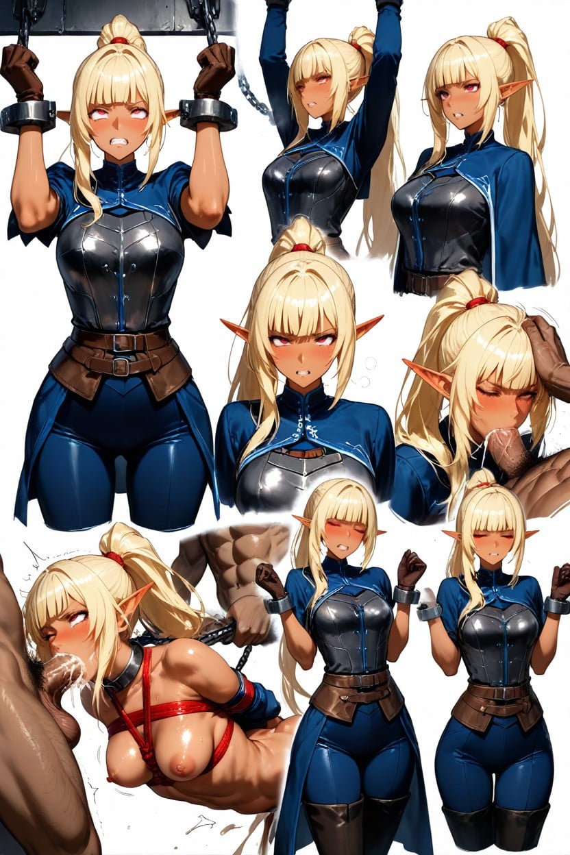 Blue Waist Cape, Platine Blonde Hair, Rodar Los Ojos Hentai IA