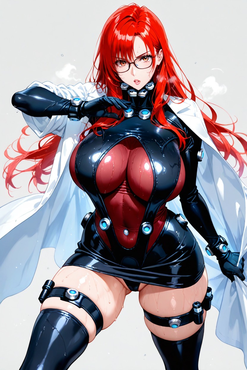 30+, With A Confident Posture, Grey Background Hentai IA