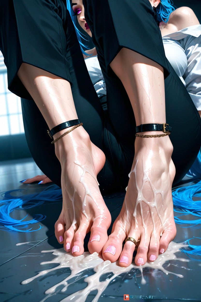 Off Shoulder White Blouse, Sinewy, Detailed Large Oiled Feet Hentai AI Porn