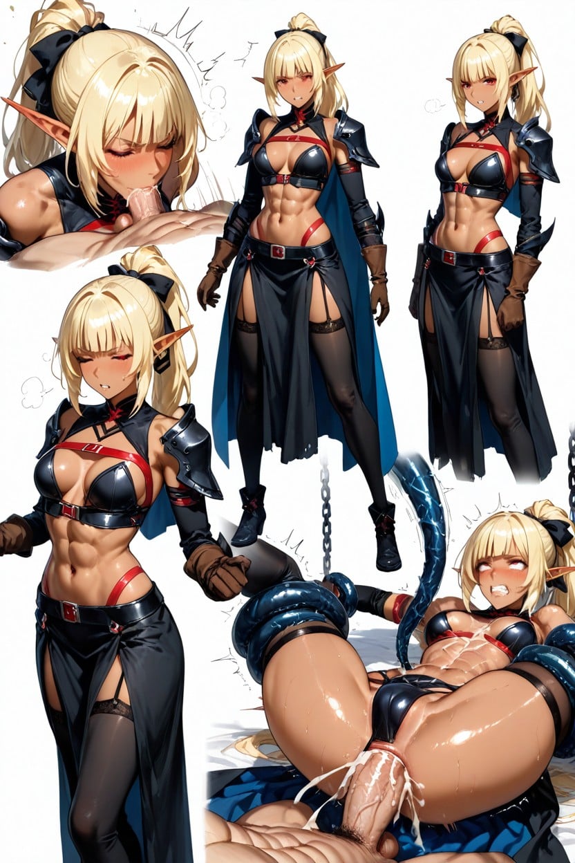 Single Long Side Lock Falling Over The Right Side Of The Chest, Deep Thrust, Brown Gloves Hentai IA