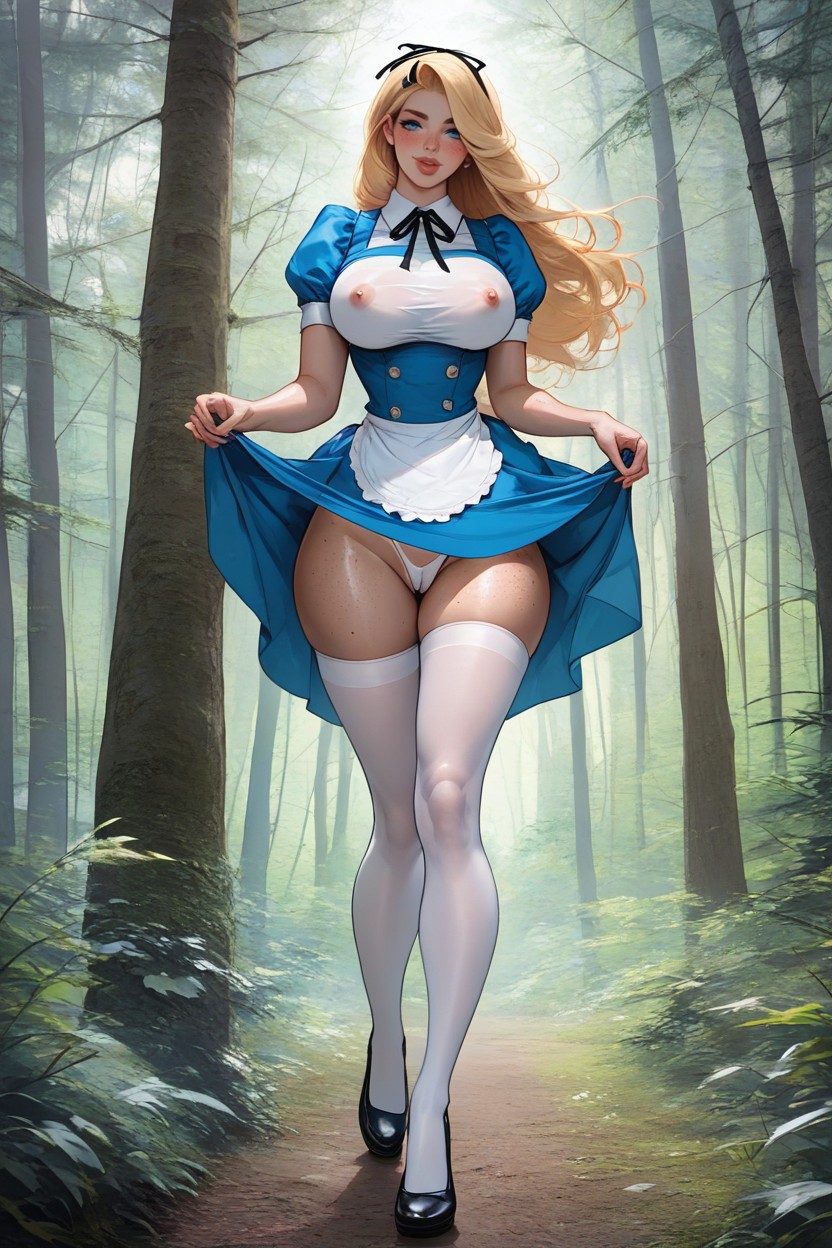 White Tights And Black Mary Jane Shoes A Black Ribbon In Her Hair, Pornstar, Long Eyelashes AI Porn