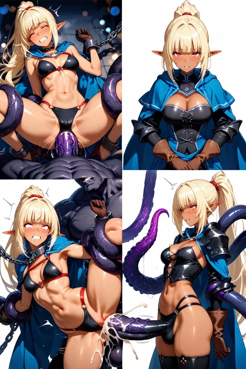 Detailed Lighting, Small Breasts, Front Opened Black Lether Gothic Chest Armored Hentai AI Porn