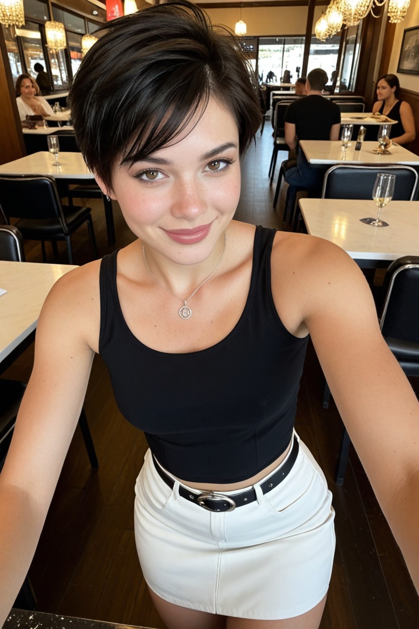 Denim Skirt With Black Belt, Extremely Beautiful Face, Cosplay Porno IA