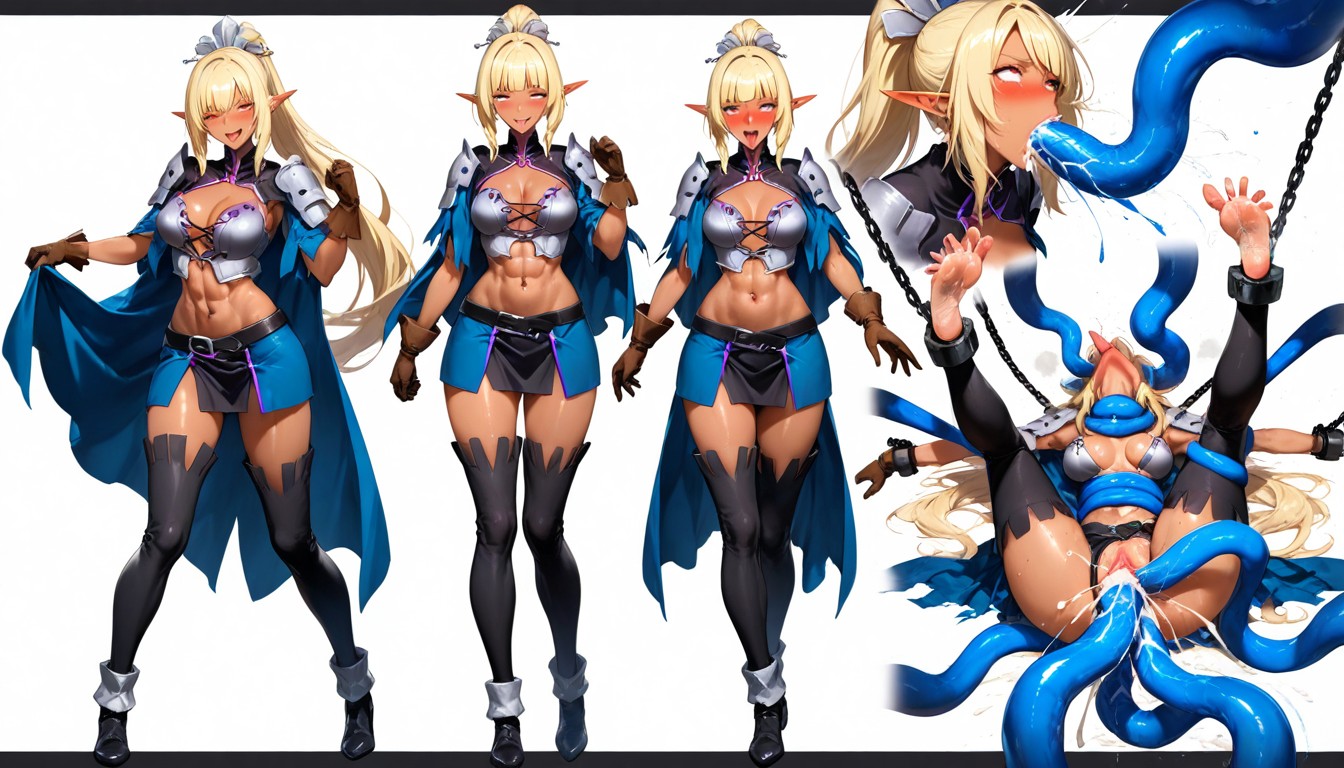 Insanely Massive Tentacules, Dark Skin Elf, Fucked By Multiple Blue Water Tentacules ヘンタイAIポルノ