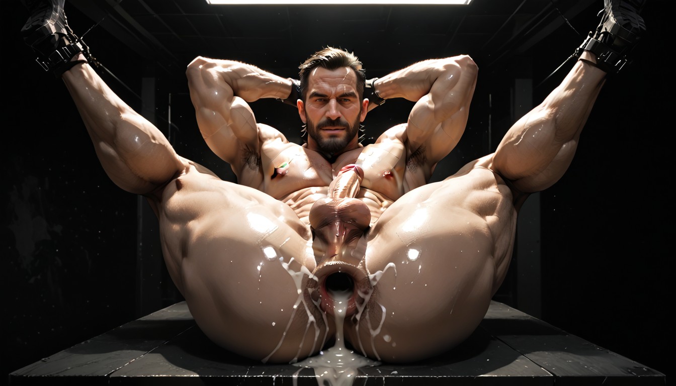 Cumshot, Chained To Table, Broad Shoulders AI Gay Porn