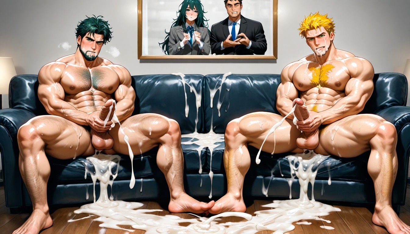 Sofa, Orgasme Face, Messy Hair AI Gay Porn