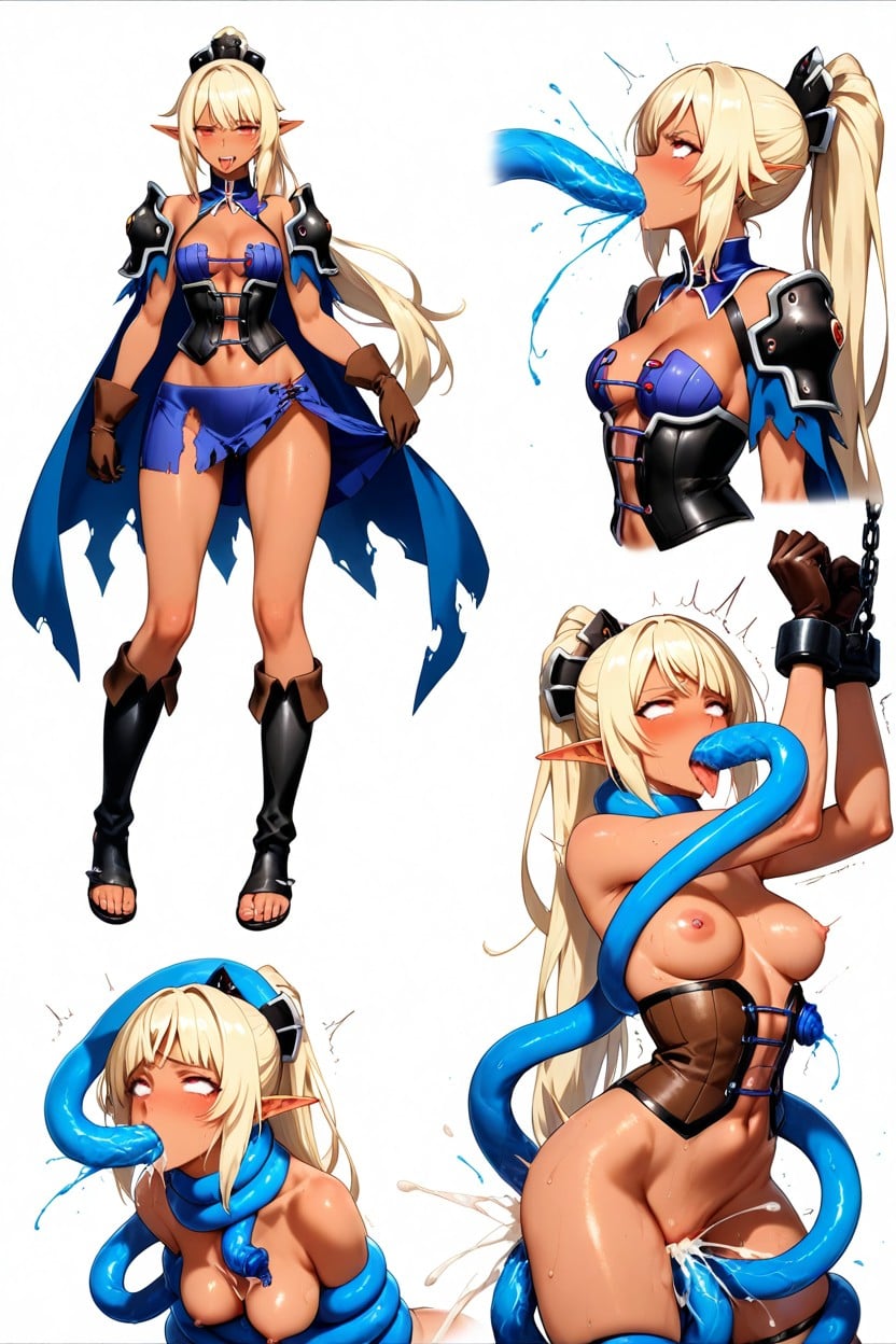 Blue Waist Cape, Very Long High Ponytail, Double Penetration Hentai AI Porn