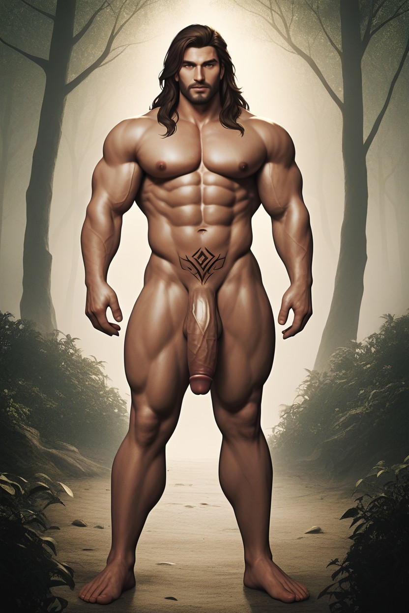 Divine Serenity”, Luminous Color Palette, Crotch Tattoo AI Gay Porn