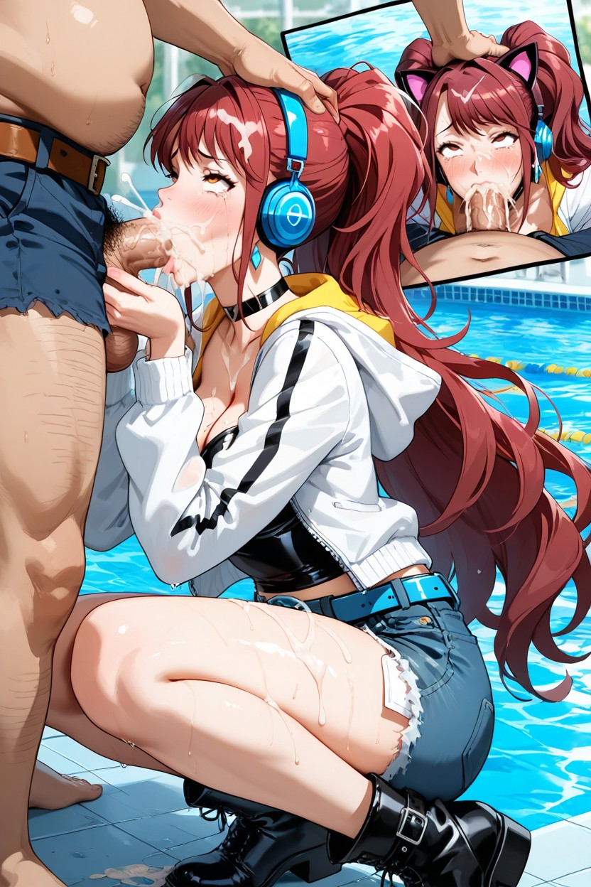 Powerfull Cumshot, Vue De Côté, Anime Cel Shaded Style Porno IA Hentai