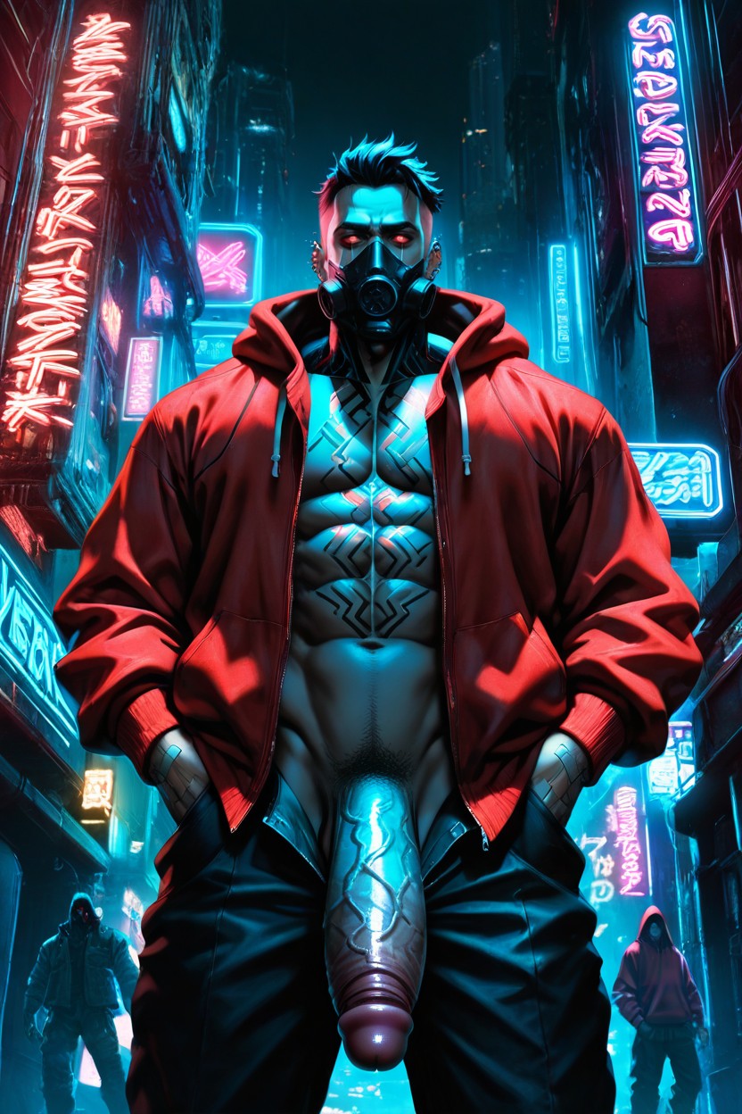 Neon Lights Reflecting On The Buildings, Dramatic Shadows, High Resolution AI Gay Porn