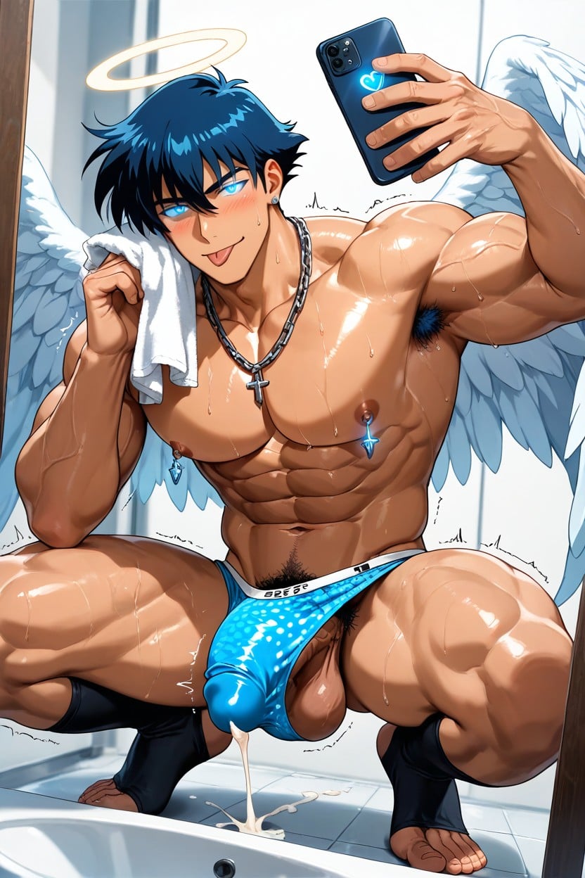 Hair Between Eyes, Nipples, Cellphone AI Gay Porn