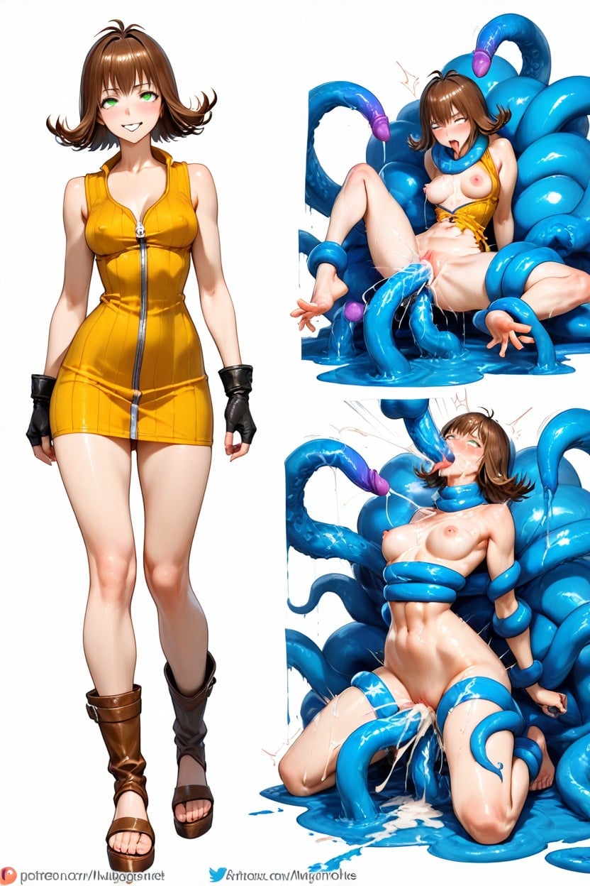 Sleeveless, Separeted Layout, Front Middle Zipper Opened Up To The Navel Hentai IA
