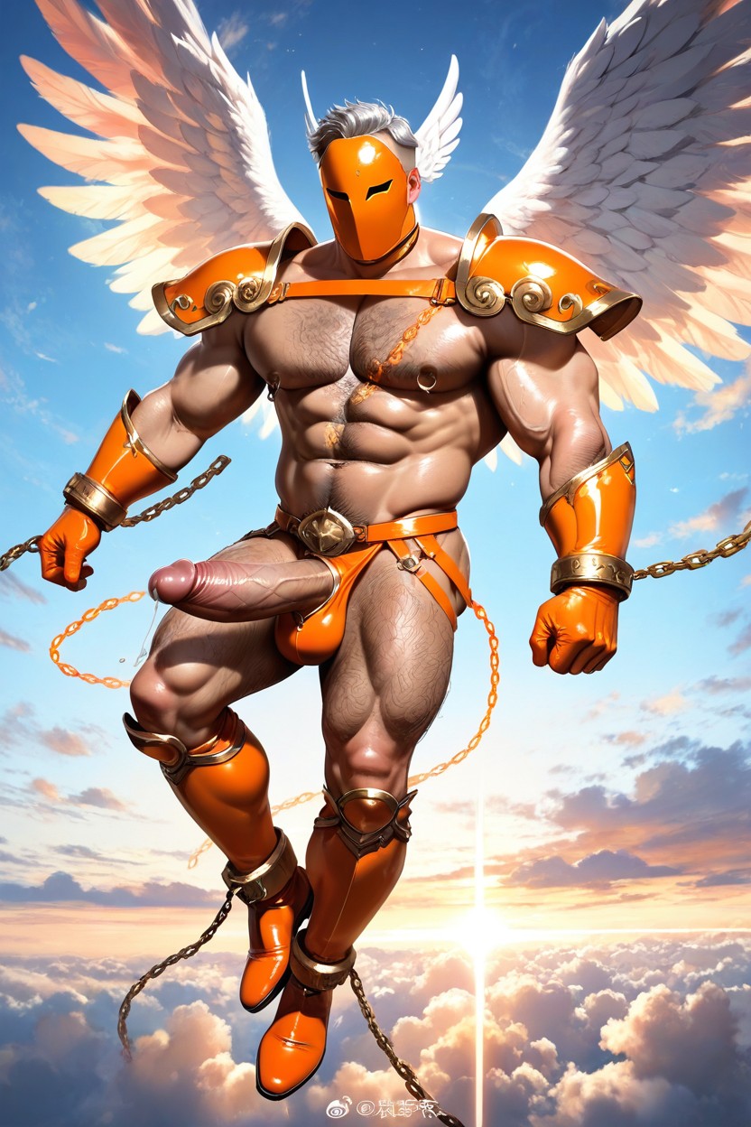 Extremely Revealing Armor, Large, Orange Warrior Shoulder Pads AI Gay Porn