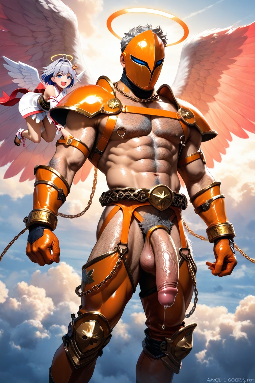 Strong Erect Penis, Wearing Revealing Orange Armor, Extremely Revealing Armor AI Gay Porn