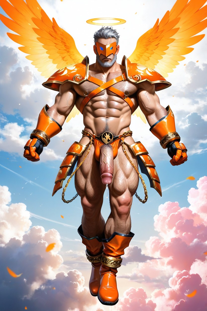 Focused Lighting, Orange Chain Garter Belt, Ankle Cuffs AI Gay Porn