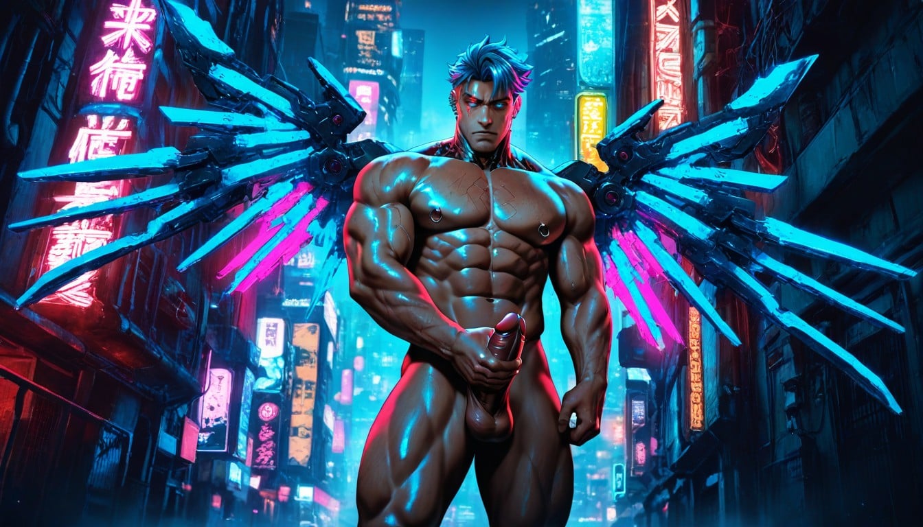 A Muscular Man, Naked From Waist Down, Glistening Precum AI Gay Porn