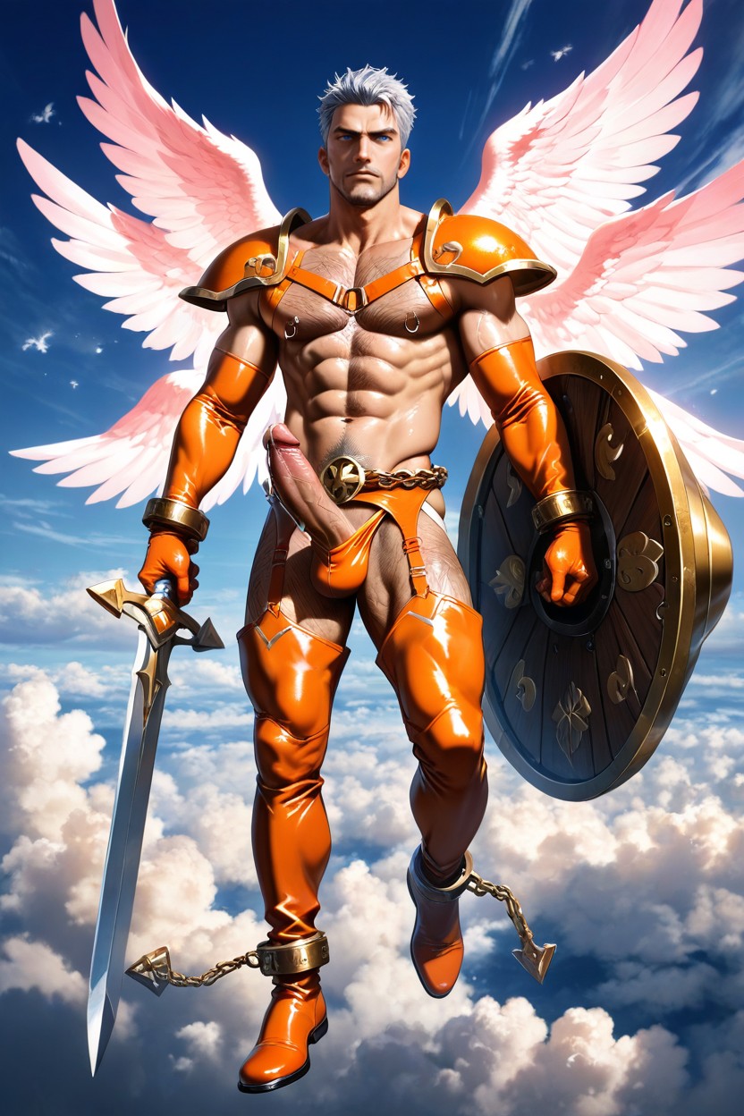 Dramatic Shadows, Large, Orange Warrior Gloves AI Gay Porn