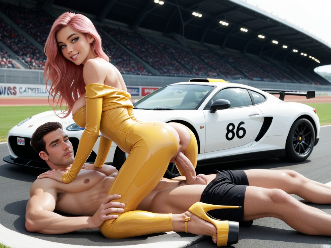 Detailed Face, Yellow Leather Catsuit, Culo Redondeado Porno IA