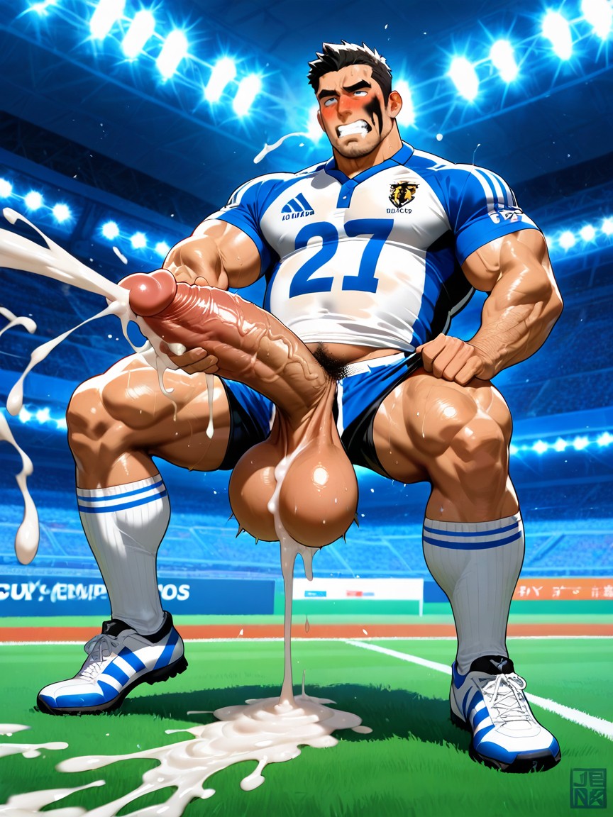 Hyper Cum, Gigantic Heavy Balls, Muscular AI Gay Porn