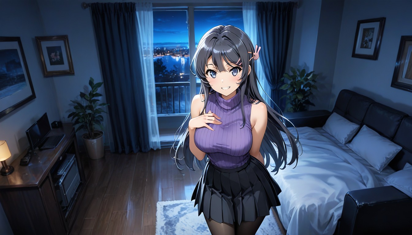 Night, Side View, Mai Sakurajima Hentai AI Porn